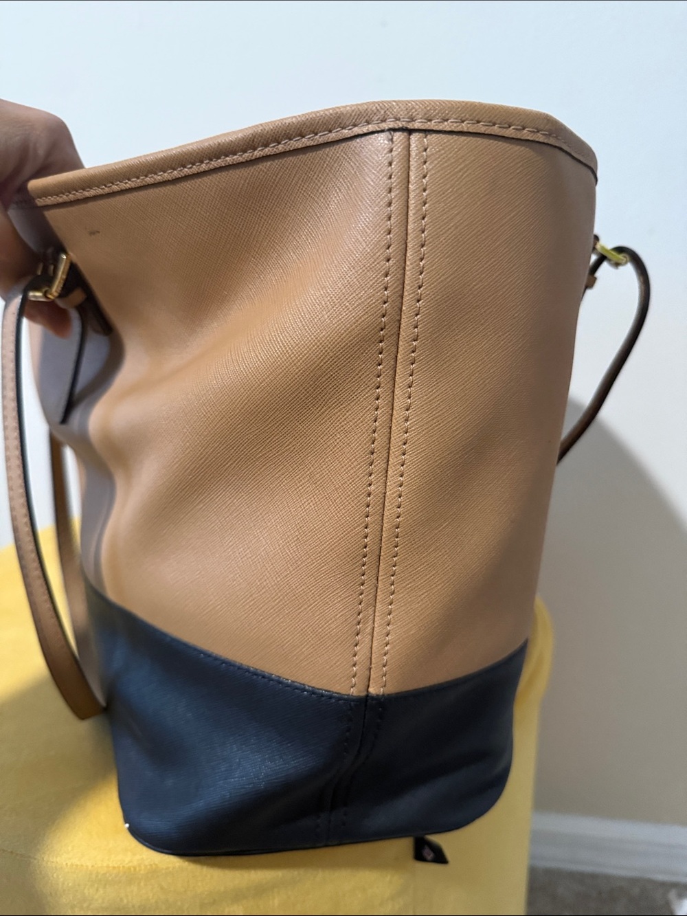 Michael Kors Tan and Black Saffiano Leather Tote with MK Charm - Picture 5 of 6